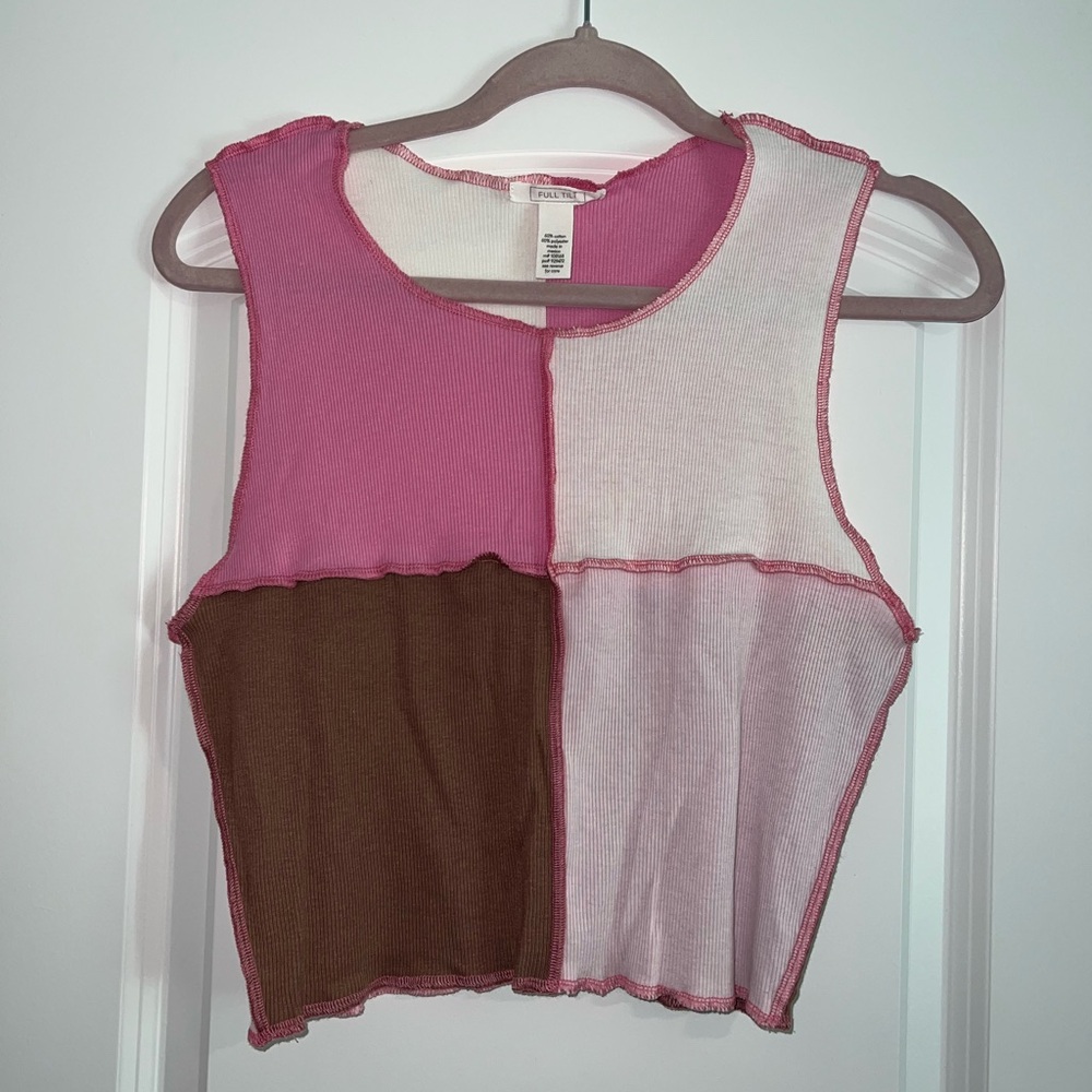 Tilly's Pink and Brown Colorblock Crop Top